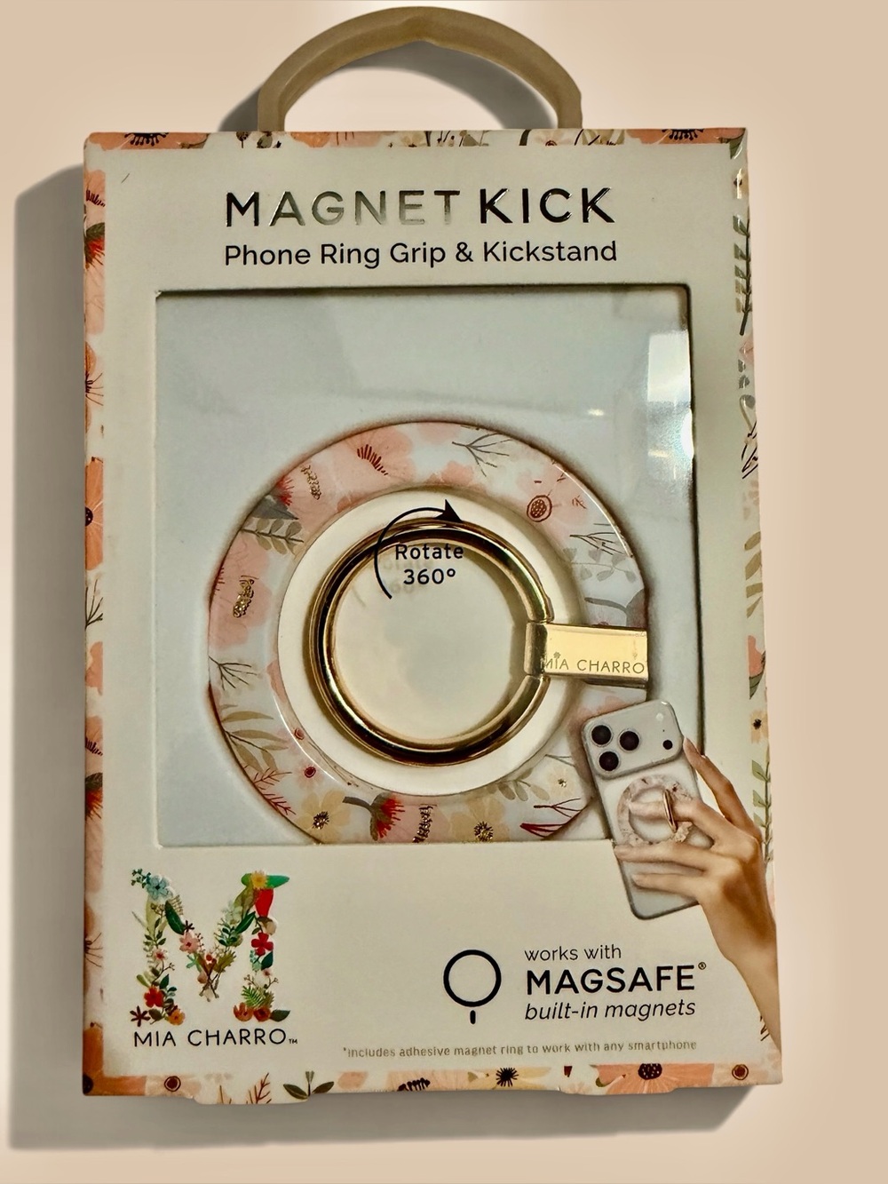 Mia Charro Pink Floral Magnet Kick Phone Ring Grip & Kickstand